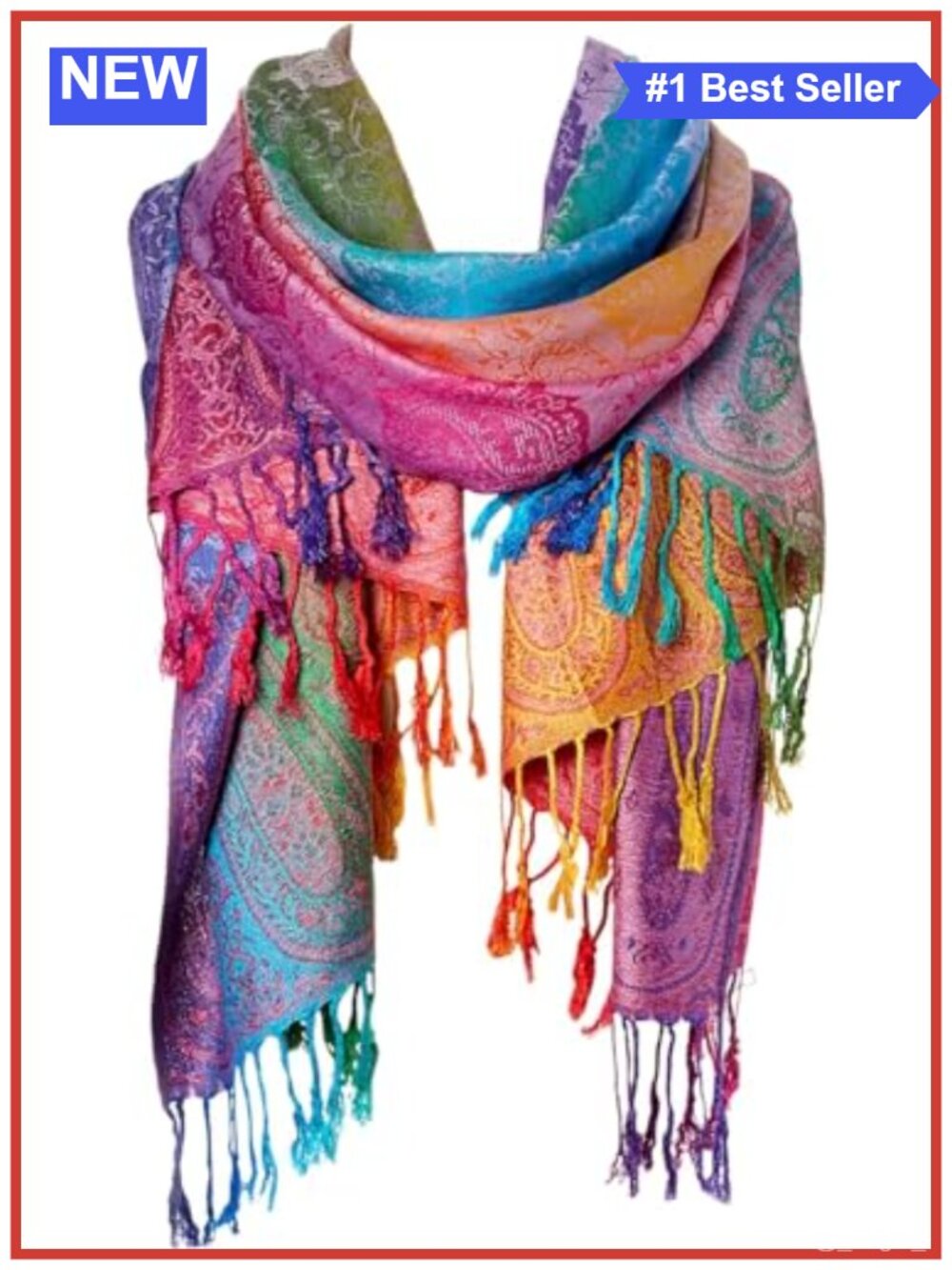 Cotton Blend Jacquard Scarf Fringed Edges Oversized Shawl Travel Wrap
